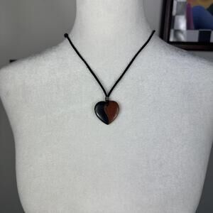 Black and Brown Heart Pendant Necklace Chunky Colorblock Metallic Casual Jewelry